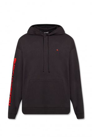 【送料&関税込】Raf Simons Sweatshirt With Logo Raf Simons X Fred Perry slogan-patches Cotton Hoodie | Black